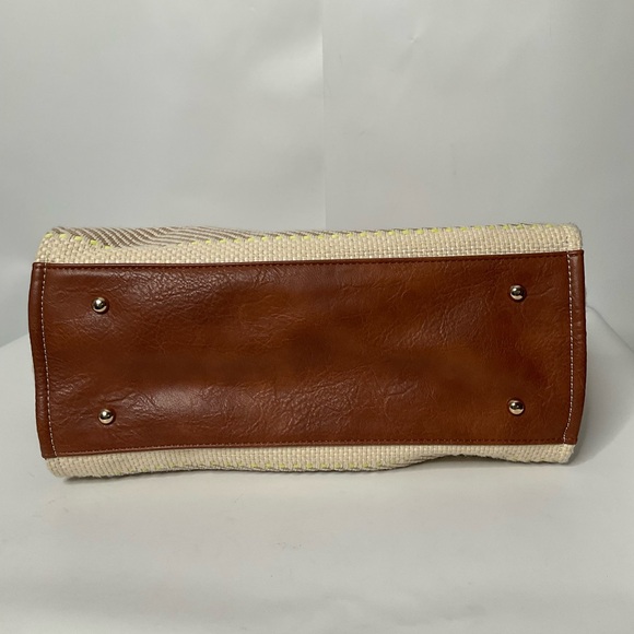 Jen & Co Woven Patterned Cotton Peach Cream Grey Striped Tote Bag Lined Interior - Picture 12 of 15